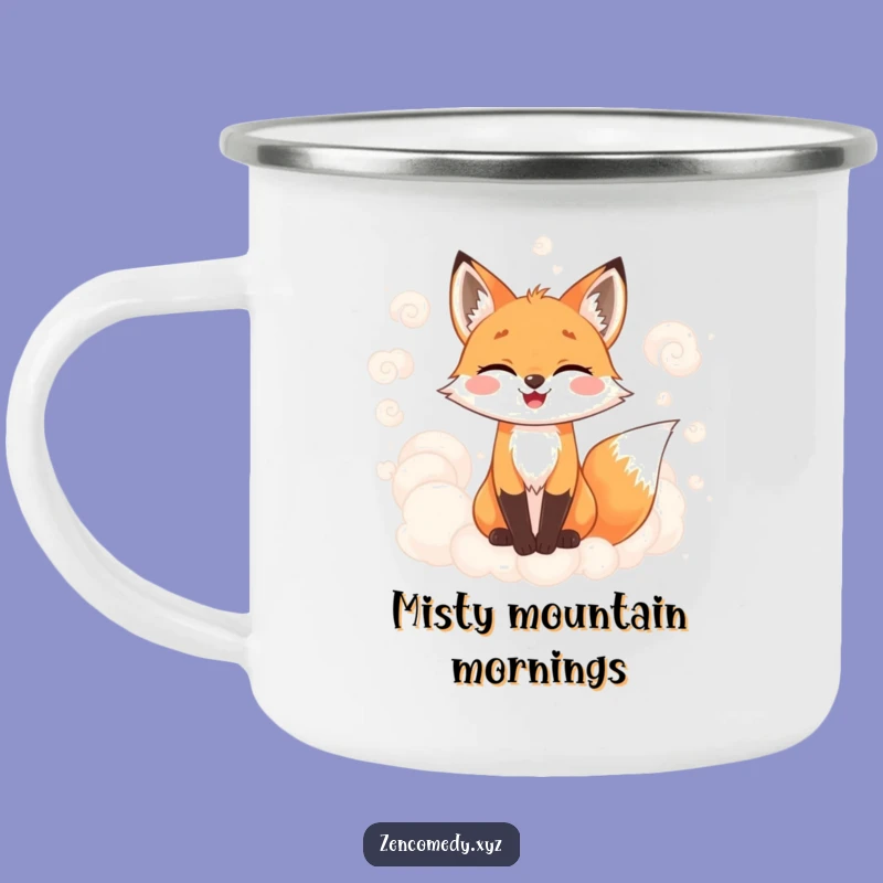 Funny Fox Enamel Mug: Misty Clouds Camping, Perfect Funny Gift