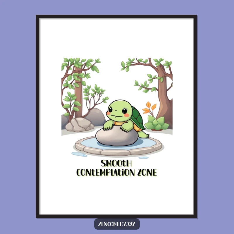 Funny Zen Turtle Digital Art: Calm Contemplation for Your Space, Instant Gift