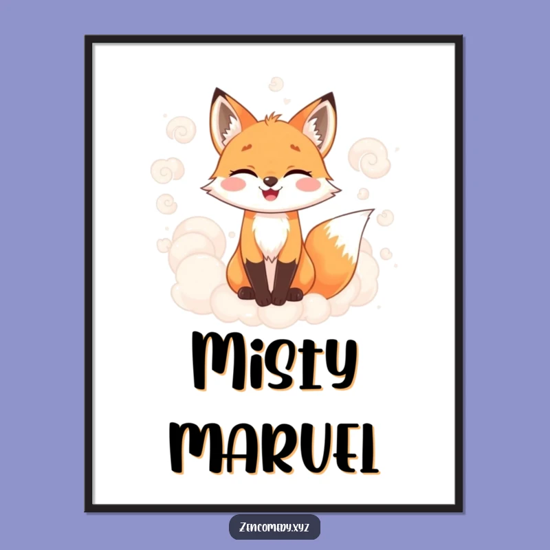 Funny Fox Digital Print: Misty Clouds Art, Instant Funny Gift