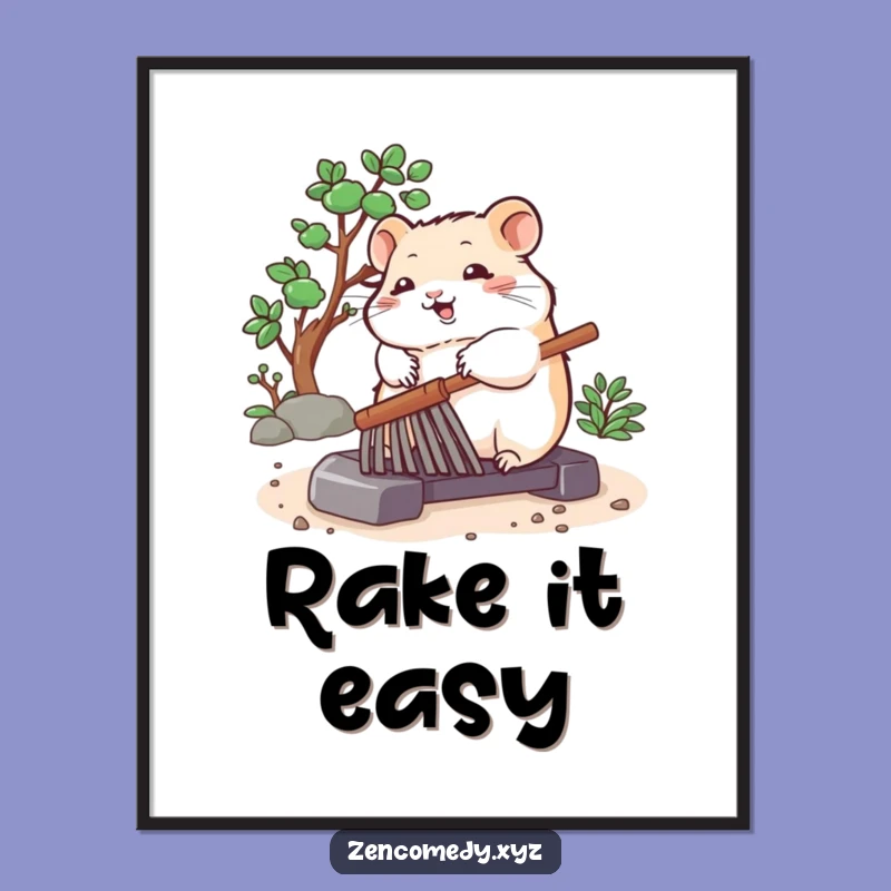 Funny Hamster Art Poster: Zen Garden Scene, Unique Funny Gift