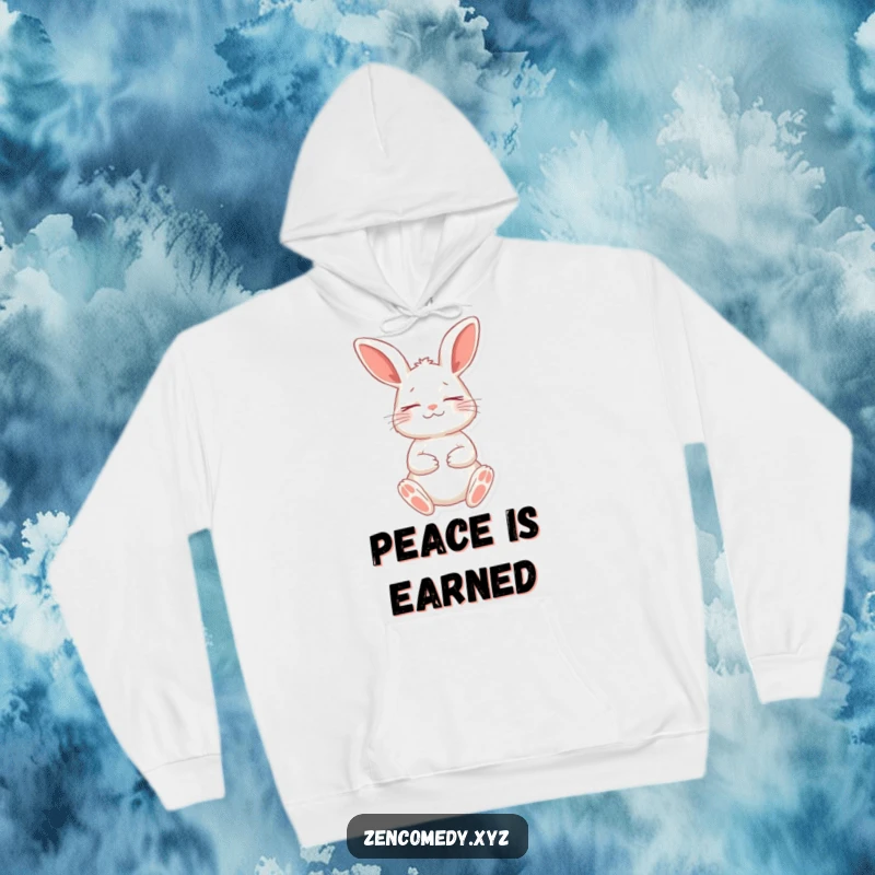 Funny hoodie featuring a playful rabbit in a meditative stance, eyes closed peacefully, offering warmth and a touch of humorous calm.