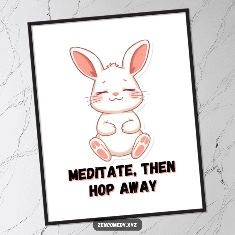 Calm Free Printable Wall Art: A playful rabbit closes its eyes peacefully in a meditative stance.