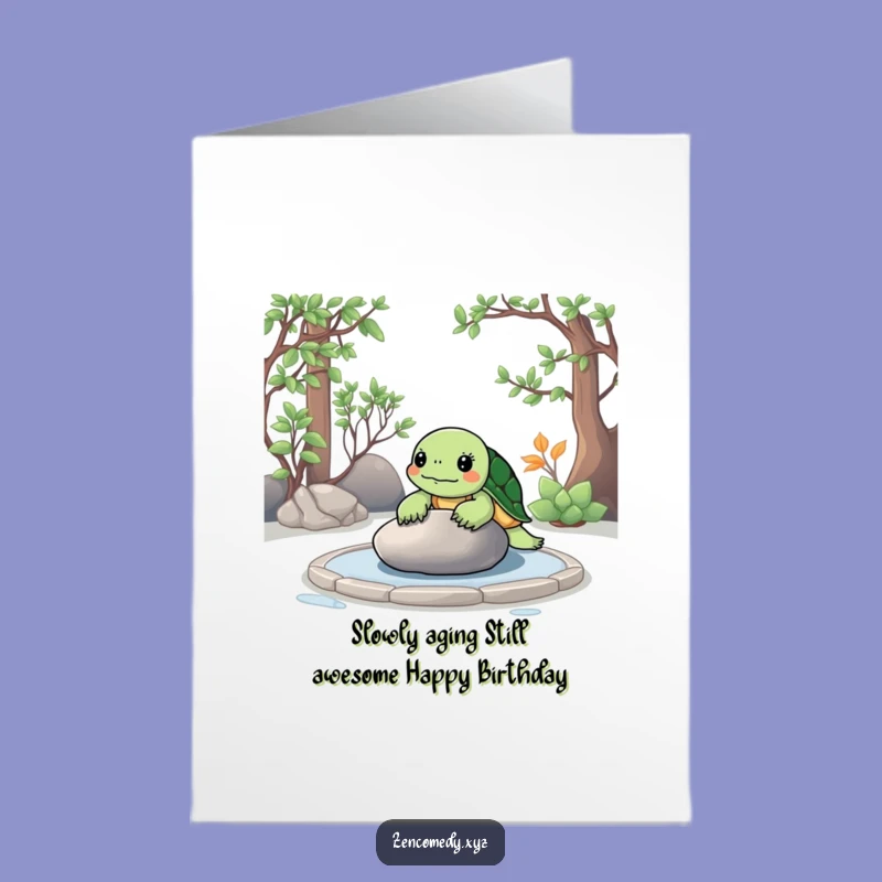 Free Printable Birthday Card: Zen Turtle Contemplating Stone Gift
