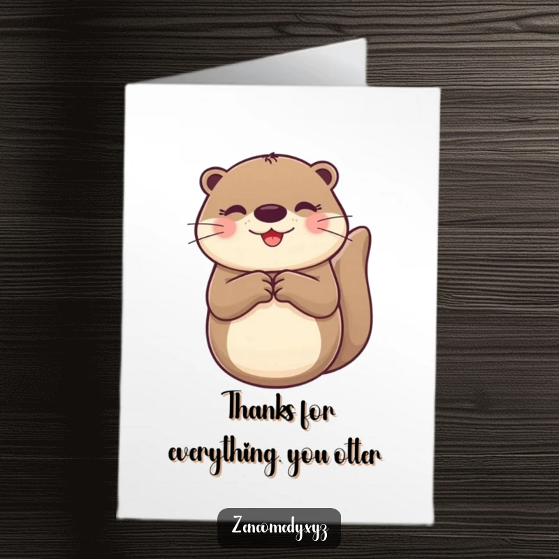 Funny free printable thank you card with a cheerful otter floating on its back, paws together.